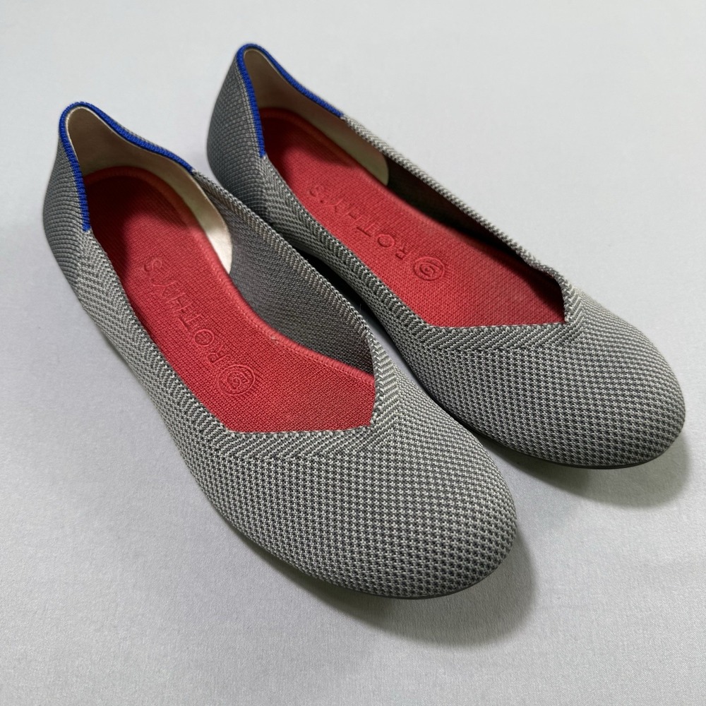 Rothy's The Flat Round Toe Knit Slip On Shoes Size 8 Charcoal Gray Stretch EUC